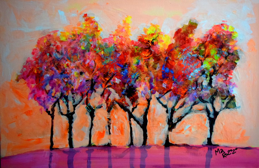 Eight trees Acrylic painting on canvas 40 x 60 cm December 2020 by Martyn Robinson